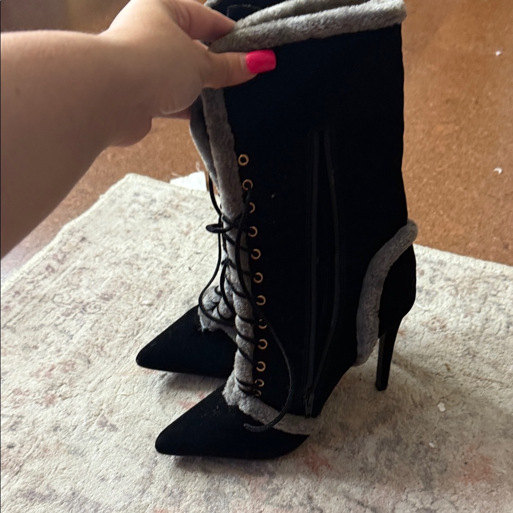 Paper Fox Black and Gray Heeled Boots